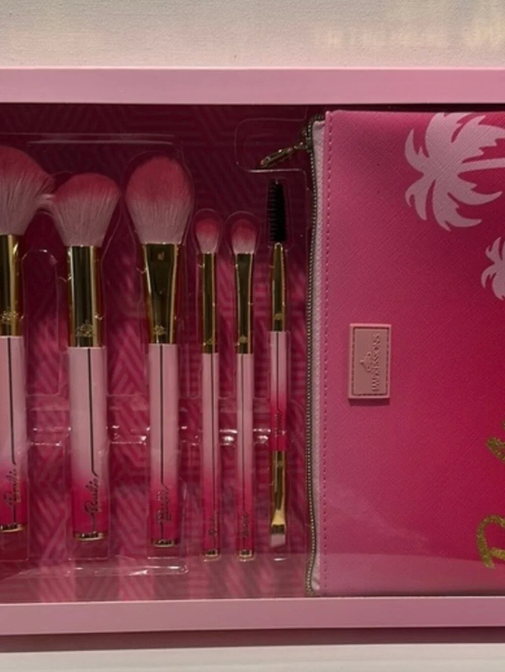 Barbie Pink and Gold Makeup Brush Set with Palm Pouch